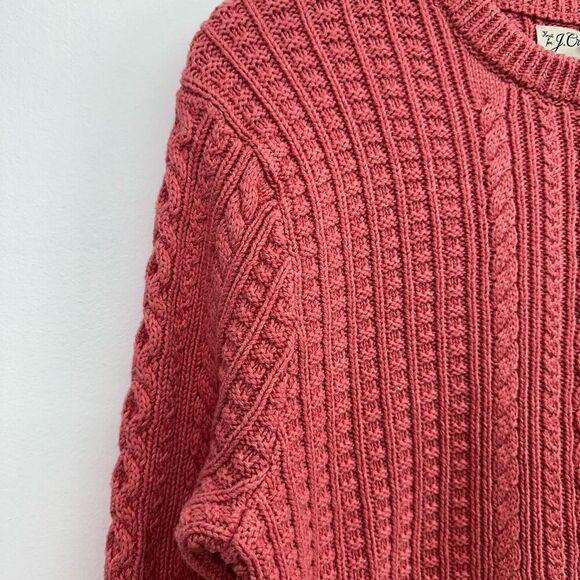J. Crew Men’s Cotton Cable Knit Fisherman Crewneck Sweater Heather Pink - Picture 8 of 11